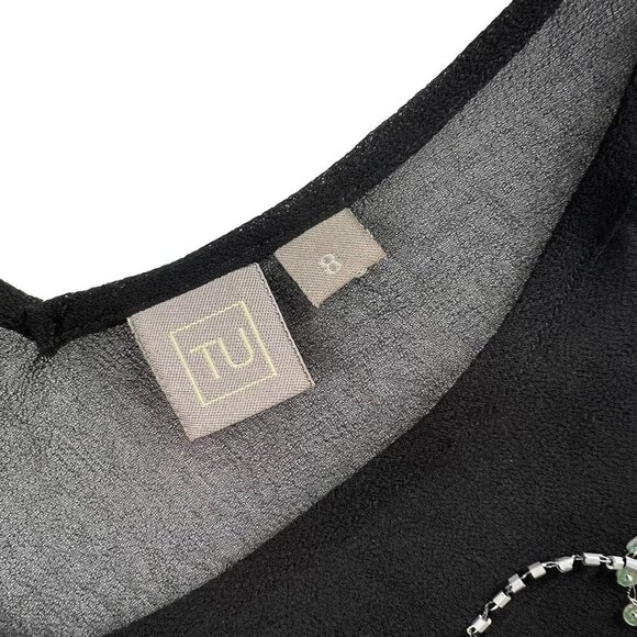 Y2K  Womens 8 Sheer Black Top Sequin Embellishment Tank By TU Artsy Fairy Goth - Picture 8 of 9